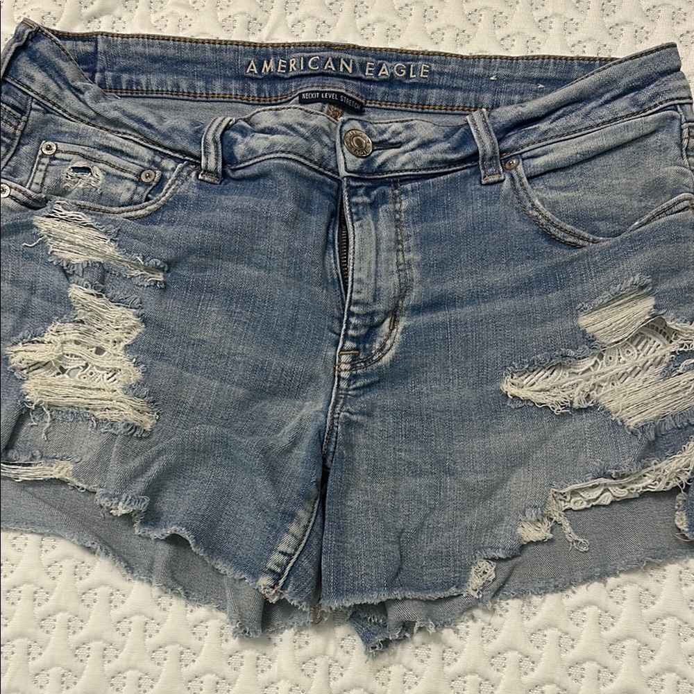 American Eagle Outfitters Blue Distressed Jean Shorts
